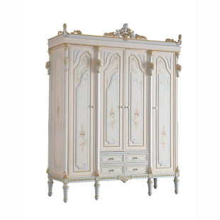 茱莉安欧式浪漫主卧卧室衣柜法式奢华彩绘实木贴金箔雕花别墅柜子