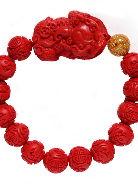 红色朱砂男士貔貅文玩平安扣手串