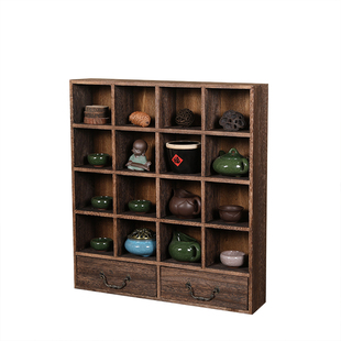 防尘茶杯架子实木复古紫砂壶茶具架收纳柜茶壶架小博古架支持定做