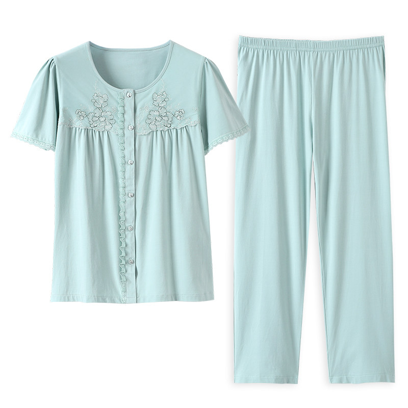 高贵睡衣女士夏妈妈短袖纯棉宽松中老年家居服长裤莫代尔薄款大码