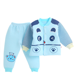 0-1-2岁宝宝秋冬保暖内衣套装新生婴幼儿薄棉衣服小孩夹棉家居服