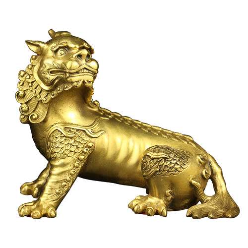黄铜谛听摆件地藏王坐骑独角神兽铜貔貅地听客厅招宝财家居装饰品