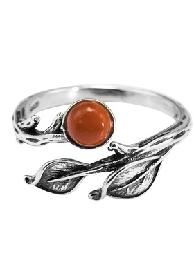 南红玛瑙复古风树枝文艺范戒指环