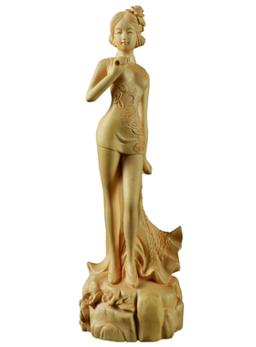 实木雕刻中式风美女旗袍工艺品