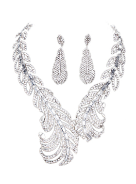 choker夸张满钻羽毛晚宴装饰项链