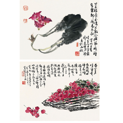 6本中国画技法教学典范 牡丹 兰竹 梅花 花鸟 蔬果 草虫的画法 国画技法从入门到精通 中国画入门基础教程书传统水墨画技法详解