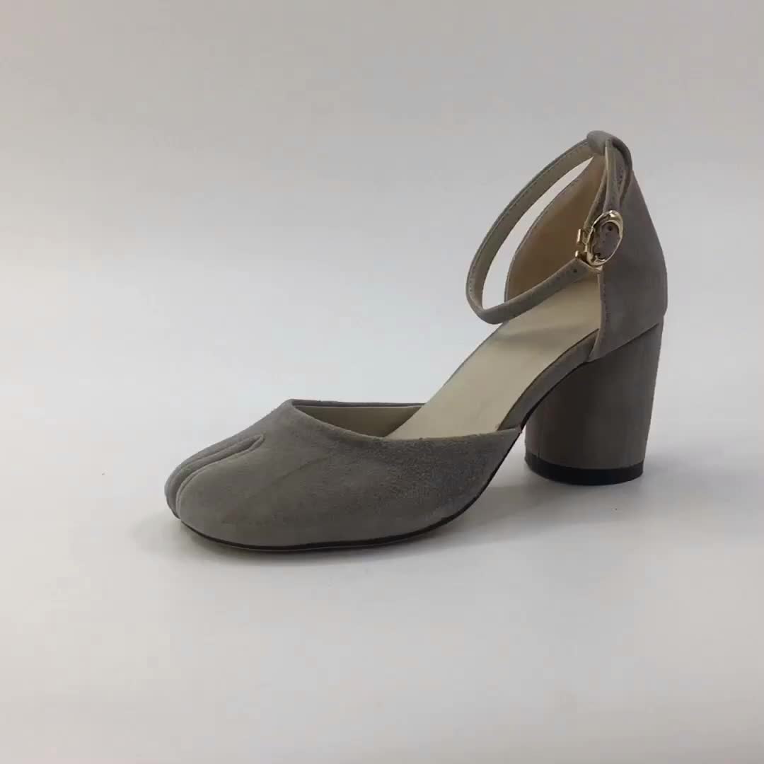 New Model  2021 Women  Grey Finger Toe Shoes  Suede Block 