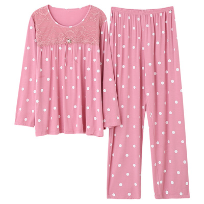 睡衣女春秋季莫代尔mm妈妈胖月子