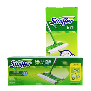 包邮美国进口宝洁Swiffer干湿两用家用拖把套装与锁尘干布替换装