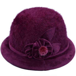 老年人帽子女士冬季奶奶兔毛盆帽中老年加绒保暖帽老人妈妈礼帽冬