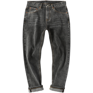 xofo复古磨砂黑色新款牛仔裤男款夏款宽松百搭小脚九分裤子男士