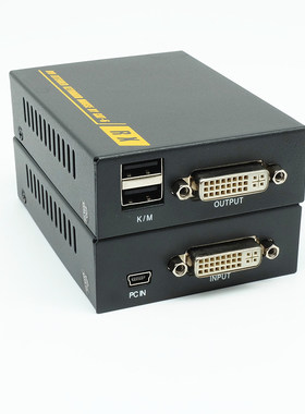 DVI网线延长器传输50m60米 rj45网络信号放大器 KVM传输器网线