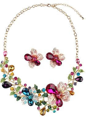 花朵耳钉高档奢华新娘礼服项链