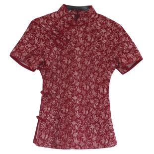 筠雅唐装女装中国风复古盘扣旗袍式上衣红色棉麻短袖茶服中式服装