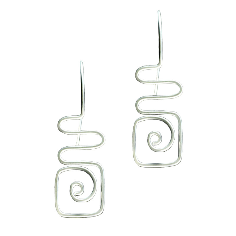 素元 原创纯银手作耳环女 民族风复古夸张创意银丝diy线条耳饰