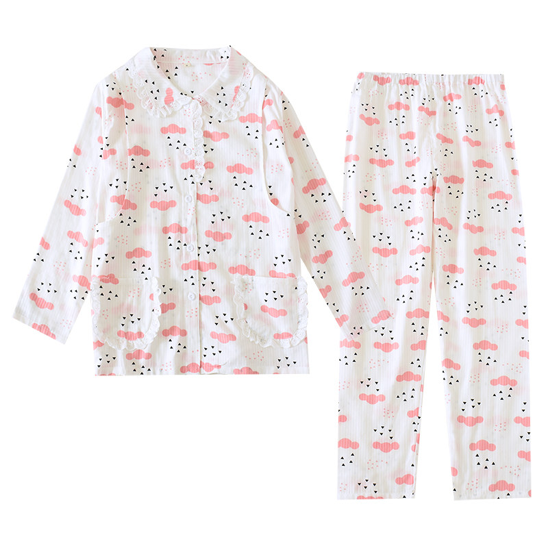纯棉纱布月子服薄款四季哺乳口睡衣孕妇睡衣产妇喂奶套装春秋产后