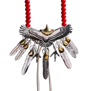 银太角链套链明星罗志祥同款高桥吾郎风格羽毛银长项链男士毛衣链