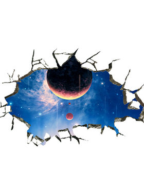 逼真墙贴仿3d立体破墙星球房顶