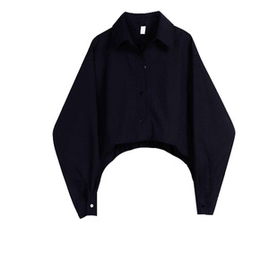 山本耀司不规则衬衫暗黑系港味chic长袖polo领短款衬衫日系学生潮