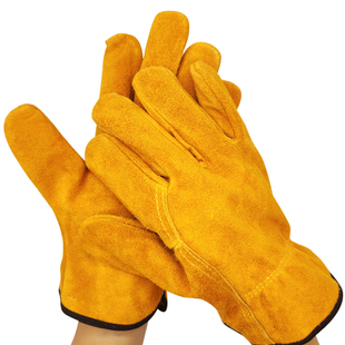 劳保电焊手套短款全牛皮耐高温焊工烧焊柔软手套无缝耐磨防烫手套