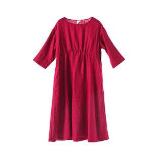 绽放文艺原创棉霖麻2022夏春秋新款七分袖大摆宽松中长女装连衣裙