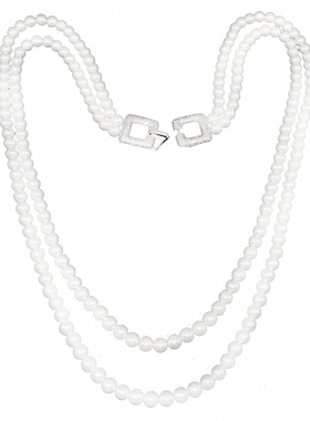 满钻几何方块长款双层淡水珍珠