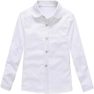 女童白衬衫长袖纯棉女孩纯白色衬衣中大童儿童装校服园服加绒加厚