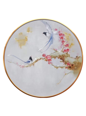 雅客美居卧室床头新中式手绘油画