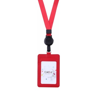 卡富仕双层插袋口袋2卡位PU皮革卡套门禁卡配一体伸缩挂绳伸缩皮卡套带吊绳可拉伸挂牌伸缩一体式工作证厂牌