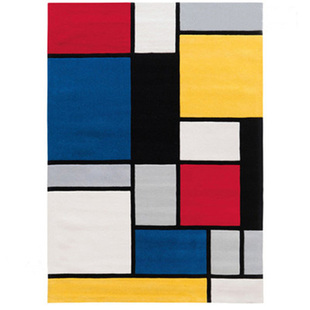 新品简约潮牌多巴胺彩色蒙德里安地毯方块格子茶几客厅创意手工毯