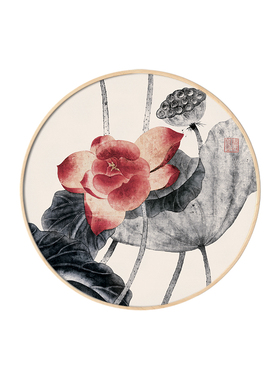 圆框书房中式水墨餐厅墙壁装饰画