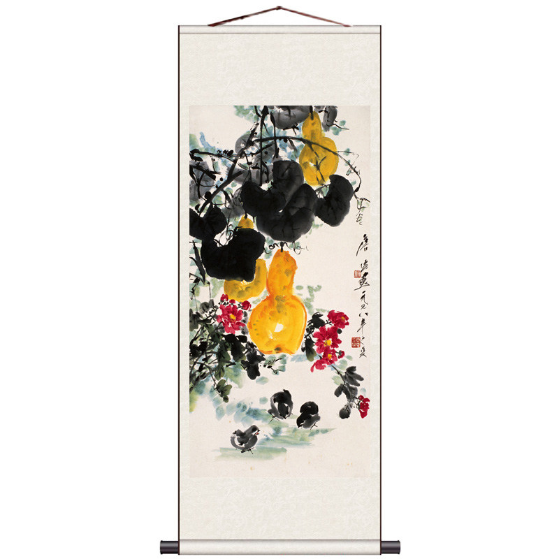 唐云钱松岩花鸟动物画春江水暖国画风水装饰挂画长寿九龟图卷轴画