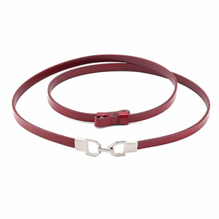 银色挂钩简约百搭装饰连衣裙真皮调节细皮带时尚裙子腰带黑红色