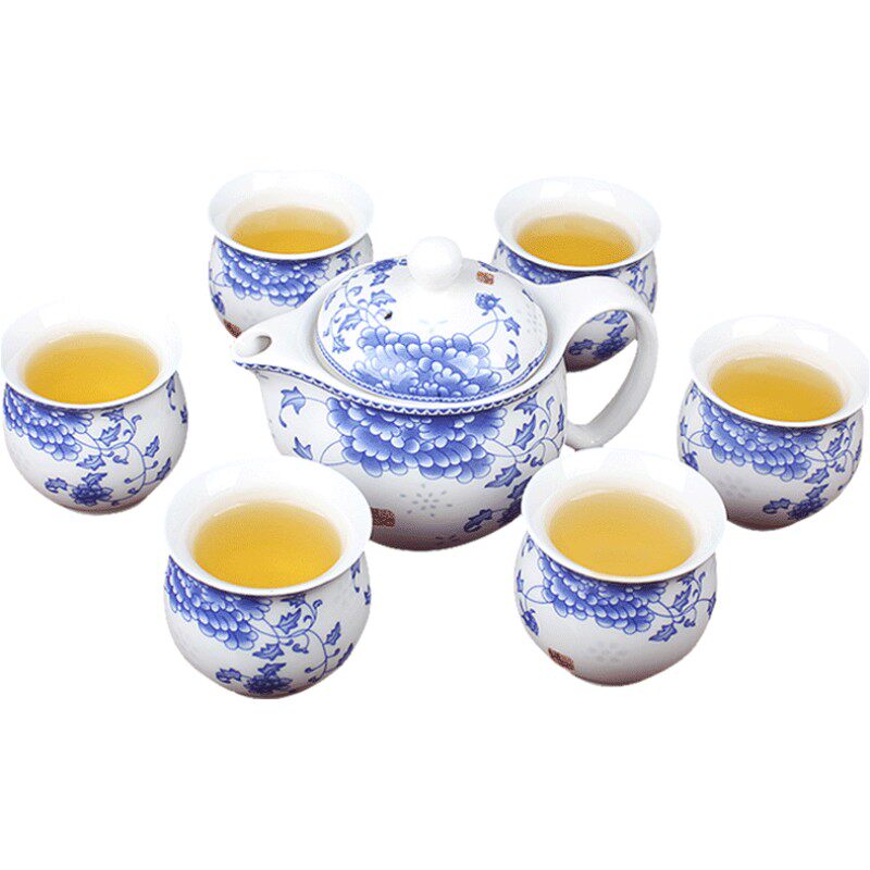 家用茶具套装客厅陶瓷双层隔热功夫茶壶套装红茶青花瓷茶杯子泡茶