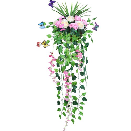 仿真花客厅挂壁花篮壁挂室内假花玫瑰遮挡绿植物墙壁阳台装饰花艺