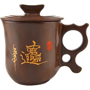招财进宝正品纯手工木鱼石杯子老茶杯保健杯礼品茶杯带盖办公杯