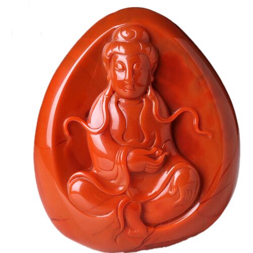 蔓伊诺四川凉山南红玛瑙柿子红吊坠挂件苏工雕件观音送证书 C10Q