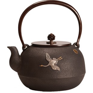 铁壶 龟寿堂日本手工l鎏金银飞雁无涂层铸铁壶 老铁壶烧水铁茶壶