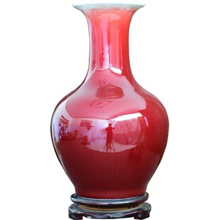 景德镇陶瓷器郎红色花瓶窑变中式家居装饰客厅大号电视柜摆件插花