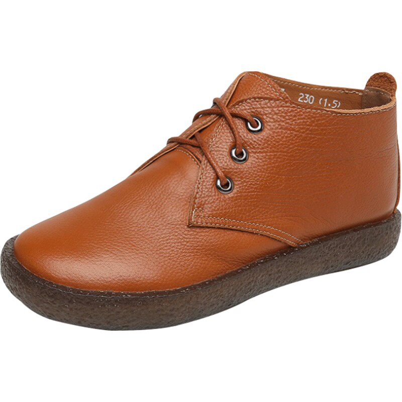 真皮平底系带软底短靴2026春秋新款裸靴复古马丁靴英伦女鞋机车鞋