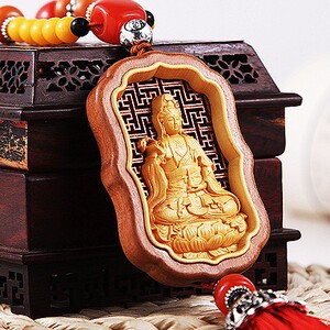 汽车挂件饰品天然黄杨木雕刻观音车载平安符创意时尚车内挂饰