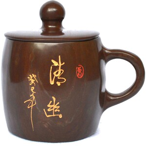 清幽正品木鱼石手工茶杯把手杯子带盖养生矿物质弱碱水杯