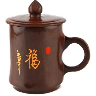 福字纯手工木鱼石杯子喝茶杯老茶杯办公水杯老板杯福字杯