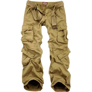 美式重磅卡其宽松直筒休闲裤多口袋工装裤男长裤户外迷彩大码潮流