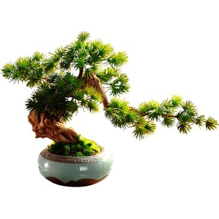 迎客松小盆景植物客厅仿真松树盆栽餐桌花艺摆件茶几摆设装饰花盆