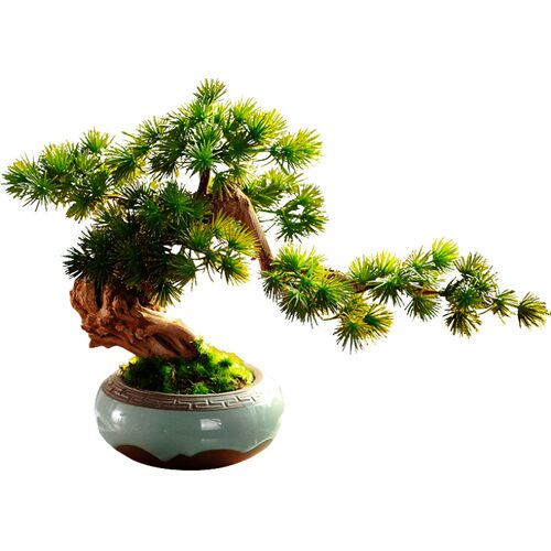 迎客松小盆景植物客厅仿真松树盆栽餐桌花艺摆件茶几摆设装饰花盆