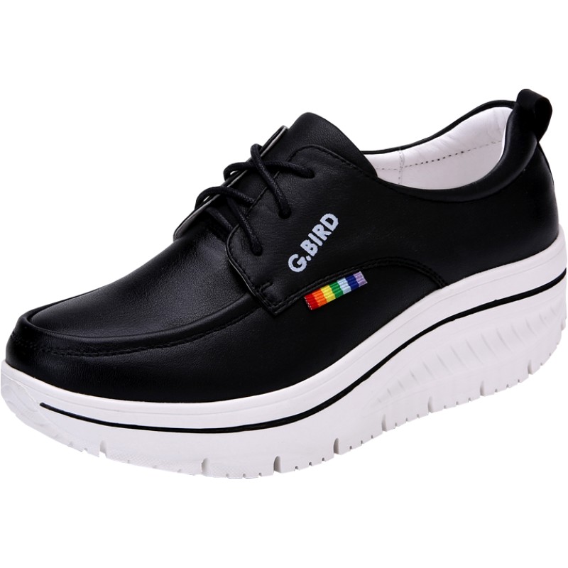 吉祥鸟超轻女鞋2025新款真皮休闲运动摇摇鞋厚底松糕增高百搭0806