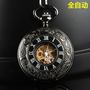 全自动机械怀表复古翻盖男女机械怀表学生怀旧雕花项链表发条挂表