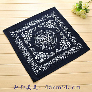 乌镇蓝印花布防尘罩茶几盖布盖巾少女艺术头巾田园小方巾酒店餐巾