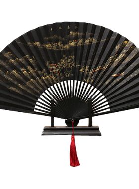 吉善8寸扇子真丝手绘折扇